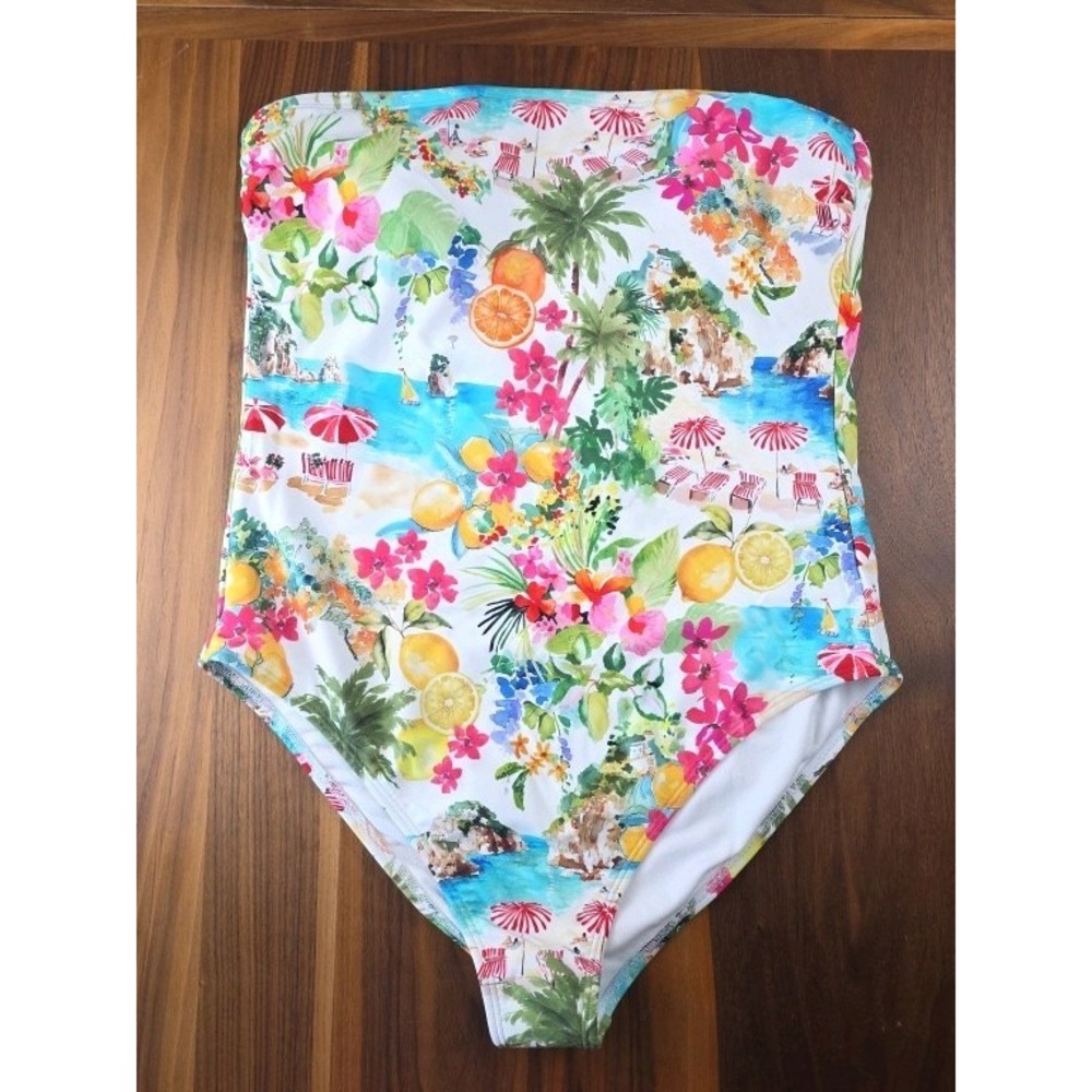 Floral Beachy Shade And Shore Large Bandeau Bathing Suit Padded Size M   (668)